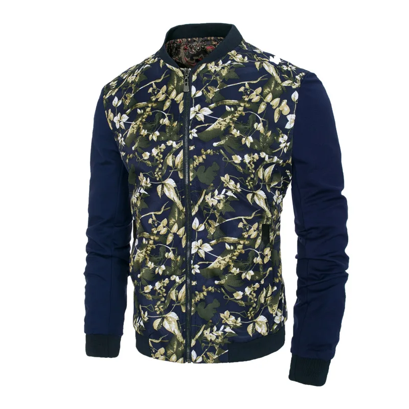 

2019 Spring Korean-style Zipper Cardigan Jacket Men's Stand Collar Large Size Printed Jacket