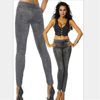 

Fashion Jeans Seamless Imitation Denim Leggings Spring Autumn Women Slim Slimming Leggings Nine-point Pants Femme