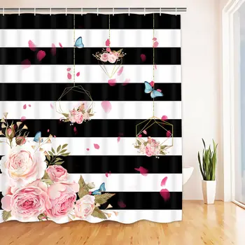 

Shower Curtains Flower Printed Bath Curtain With Hooks Waterproof Bathroom Decor