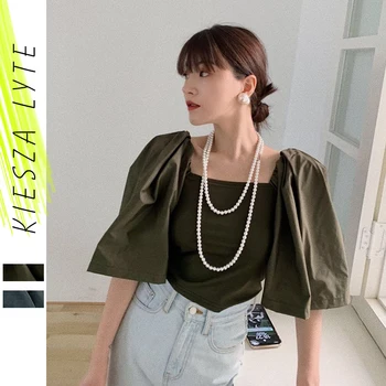 

Women's Blouses Solid Color Chict T shirts Casual Off The Shoulder Leakage Clavicle Summer 2020 New Fashion Blouse Top