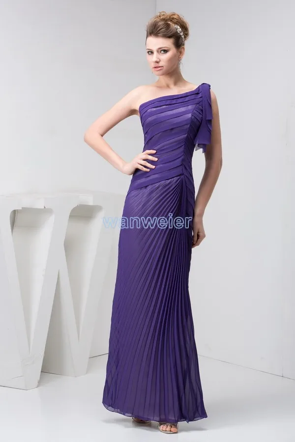 

free shipping 2016 design new arrival one shoulder hot seller custom pleat evening gown luxury real photo purple evening dress