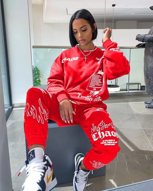 Women Outfit Letter Print Loose 2 Two 