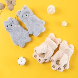 Children's Gloves Winter Warm Plush Embroidery Cartoon Cute Lanyard Double Layer Plus Velvet Mittens