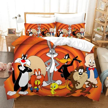 

3D Cartoon Bugs Bunny Printed Kids Bedding Set Duvet Cover Set with Pillowcases Bed Linens for Children Gift 2/3PCS Queen Size