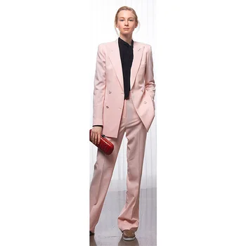 

Jacket+Pants Women Business Suits Pink Double Breasted Female Office Uniform Ladies Formal Trouser Suit 2 Piece Set Custom