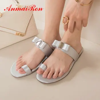 

ANMAIRON Outside Women Sandals Cloth Slides Crystal 2020 Casual Solid Summer Flat with Low Heels Fashion Women Shoes Size 34-40
