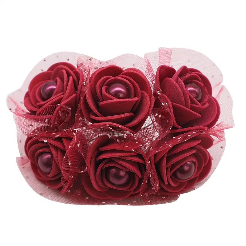 12pcs/lot 3cm Foam Mini Roses Pearl Bead Rose Artificial Flowers DIY Crafts for Wedding Decoration Bouquet Scrapbooking Supplies