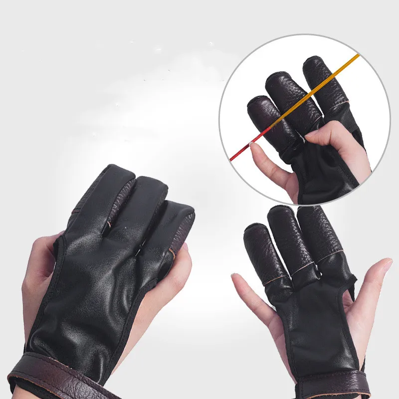 3 Fingers Leather Black Guard Glove for Recurve Compound Bow Shooting hunting