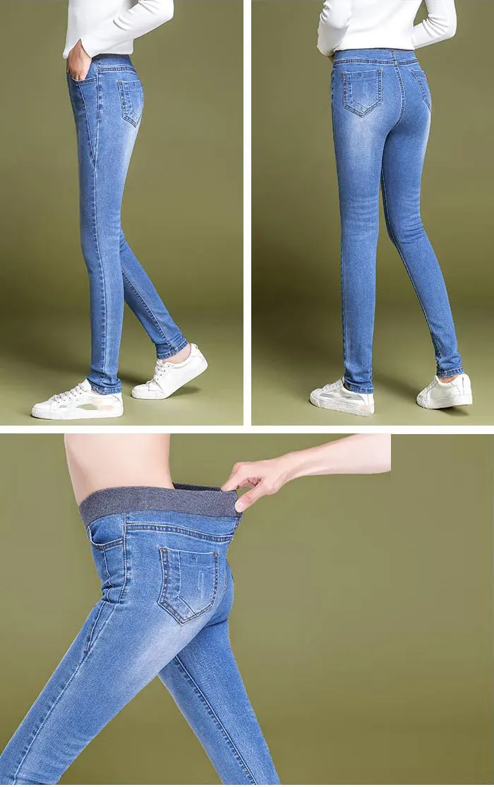 Skinny Jeans Woman Large Size Women Jeans Autumn Winter Stretch Jeans Push Up Jean Femme Big Plus Size 38 Black Gray