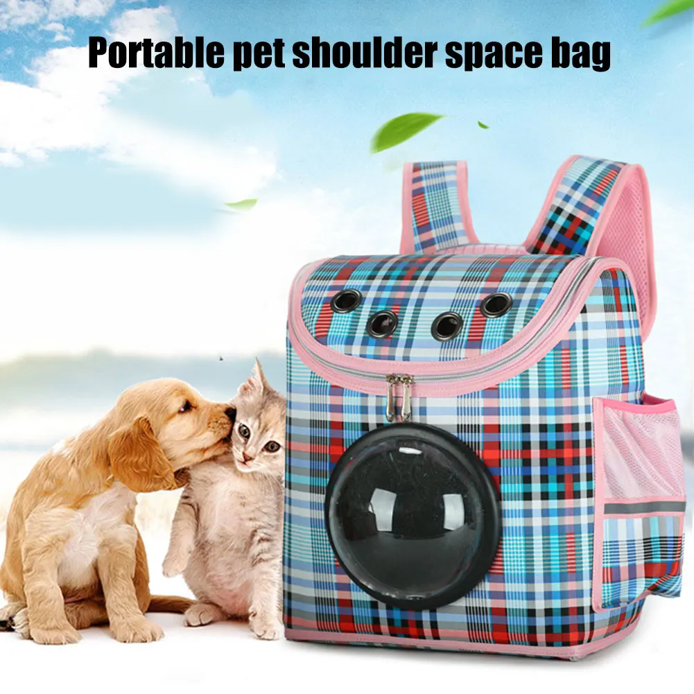 

Plaid Pattern Transparent Window Design Cover Breathable Pet Travel Storage Bag Cats Dog Carrier VJ-Drop