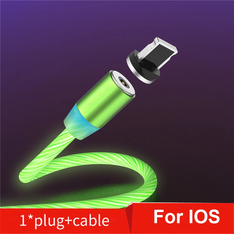 Светодиодный светящийся Магнитный usb-кабель Для DOOGEE X5 X6 X7 PRO Магнитный кабель для Meizu 3S M3 NOET 5 6 9 5s X8 быстрое зарядное устройство для всех телефонов - Цвет: For iPhone Green