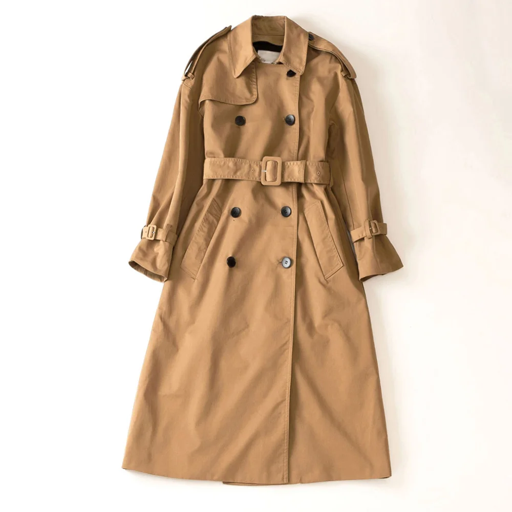 Tanie Dobrej jakości Khaki Trench Coat kobiety odzież 2019 nowa sprzedaż stylowy pasek szczupła podwójne piersi urząd Lady kobiet wiatrówki
