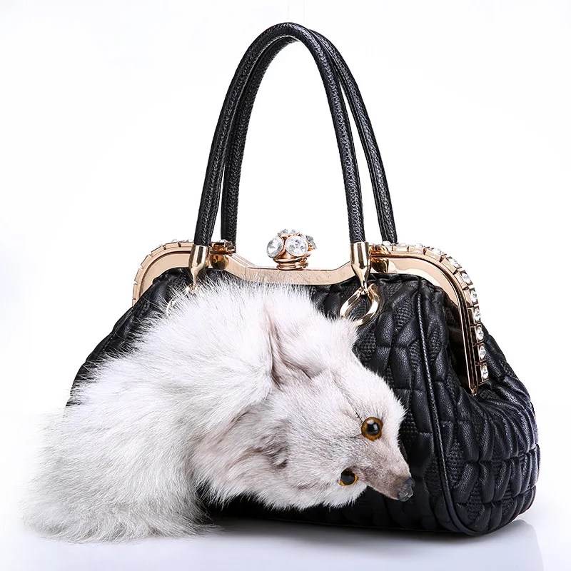 

Luxury Women Bag European and American New Handbag Fox Fur Shoulder Satchel Genuine Leather Natural sheepskin Autumn Winter 2019