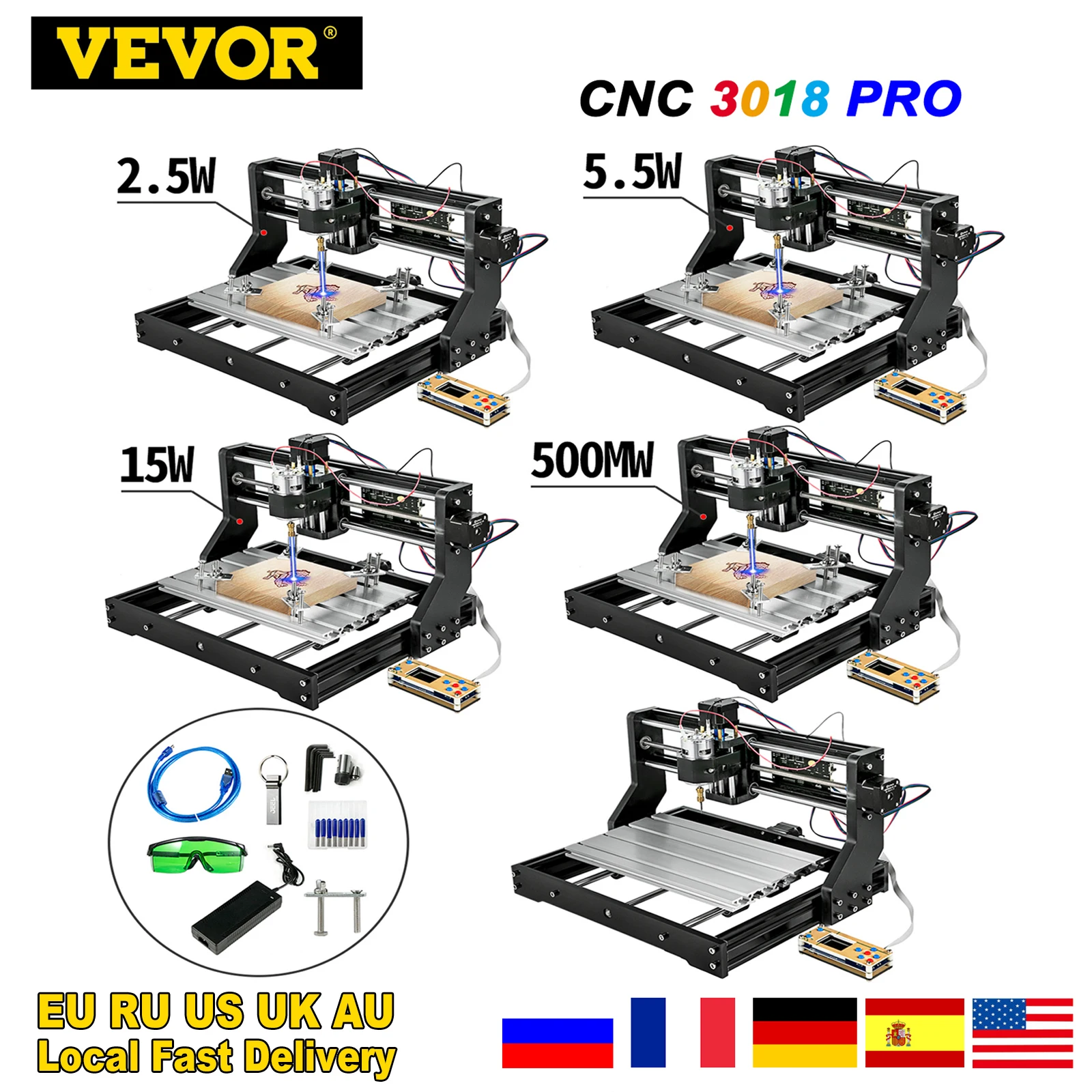 Лазерный гравер VEVOR CNC 3018 PRO 3-осевой деревообрабатывающий фрезерный станок GRBL с
