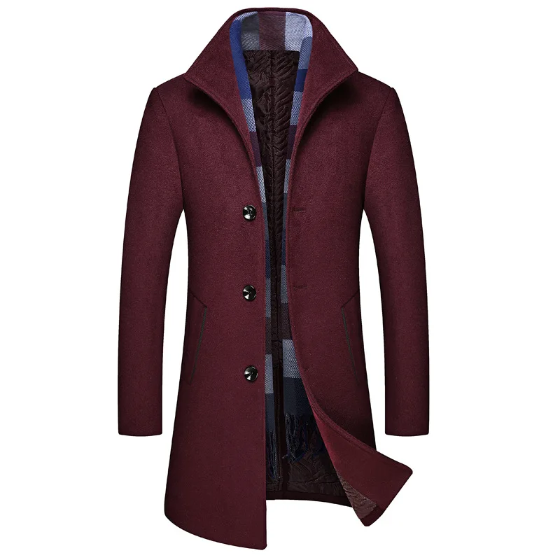 Зимнее новое длинное толстое кашемировое пальто для мужчин - Color: Burgundy
