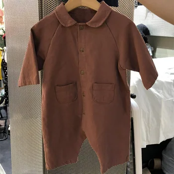 

2020 autumn new children wear boys girls fashion buttons lapel pocket leisure long sleeve jumpsuit