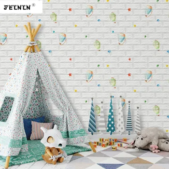 

Hot air balloon pattern wallpaper self-adhesive 3D wall stickers foam brick bedroom kids room background moisture-proof stickers
