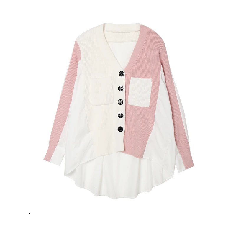 [DEAT] женская Трикотажная блуза с v-образным вырезом и длинным рукавом, модная рубашка, весна-осень 19L-a269 - Цвет: Pink color