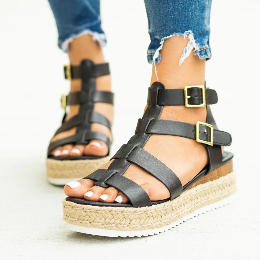

2020 New Summer Women Shoes Flat Beach Sandals Ladies Fashion Roma Flat Solid Peep Toe Sandals Casual Shoes Sandales Big Size 43