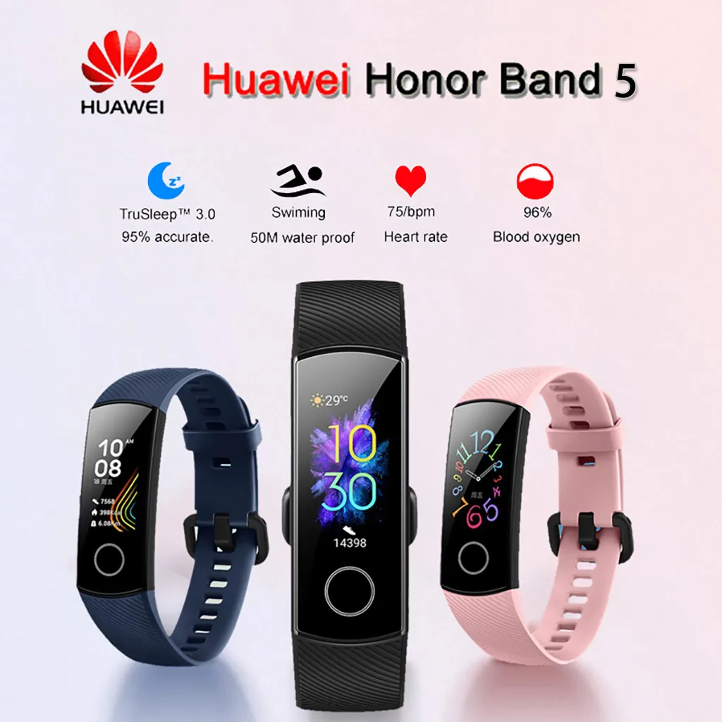huawei Honor band 5 smartband AMOLED smartwatch swiming sport trakcer gps кровяное кислородное сердцебиение смарт-браслет для фитнеса# H40