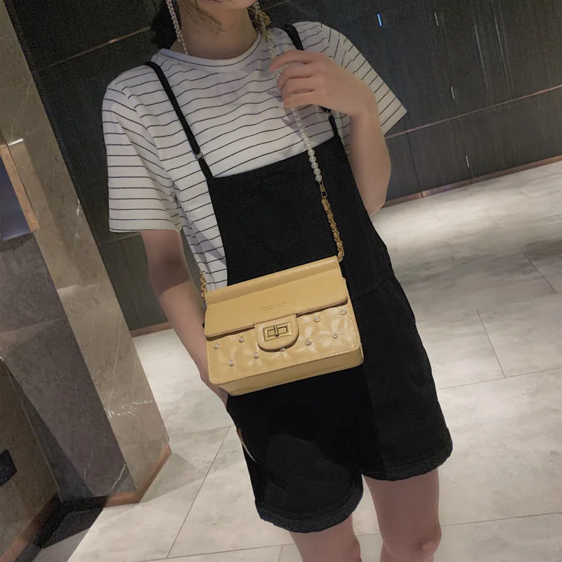 

2019 Spring And Summer New Style Pearl Square Sling Bag Korean-style Fashion INS Chain Small Bag Women's Crossbody Bag WOMEN'S B