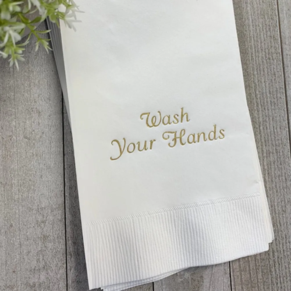 

Personalized 50 Hand Guest Towels Paper Bathroom Napkins Disposable Lots of colors to choose from! Wash Your Hands napkins