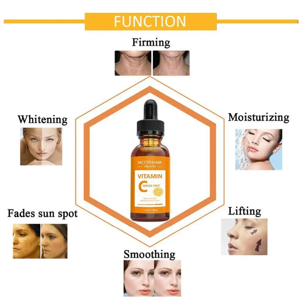 30ML Pure Vitamin C Serum Liquid Freckle Removal Acne Scars Hyaluronic Acid Anti-wrinkle Vc Face Serum Fade Dark Spot
