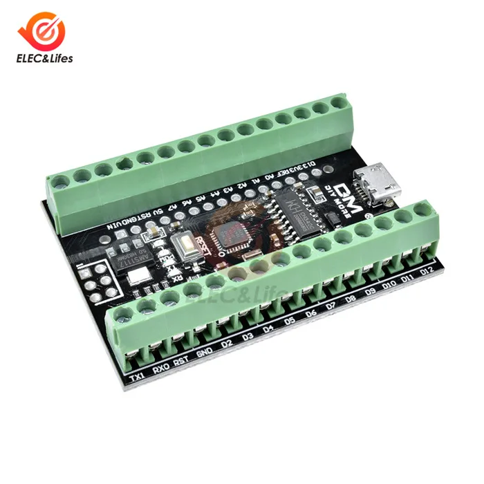 CH340 NANO V3.0 ATMEGA328P CH340G nano 3,0 V3 контроллер 2 в 1 микро USB терминал щит адаптер плата расширения для Arduino - Цвет: Soldered board