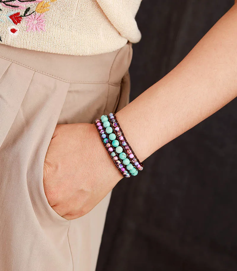 Cuff Bracelet Unique Japser Leather Wrap Bracelets Wholesale Handmade Bohemian Weaving Stone Bracelet Jewelry Dropshipping