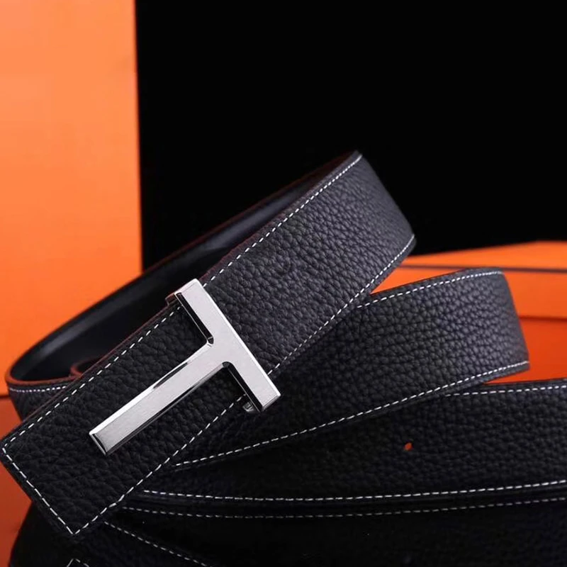 Men's Luxury Belt High Quality Famous Brand Waistband T Buckle 40mm Faux Leather Strap Male for Office 365 Business Casual Jeans