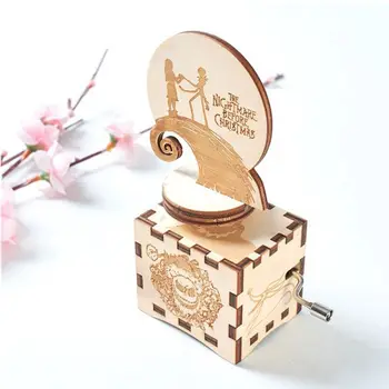 

Halloween Antique Carved Wooden Hand Crank Music Box Halloween Gift Birthday Gift Party Casket Halloween Decoration at home 6XDD