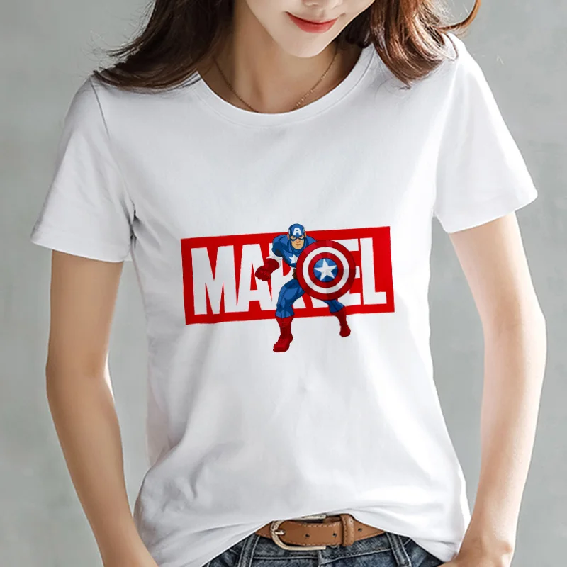 LUSLOS серия Marvel Футболка модная Супергерои мультфильм печать белая футболка Женская Повседневная короткий рукав o-образный вырез футболки - Цвет: XWT2558