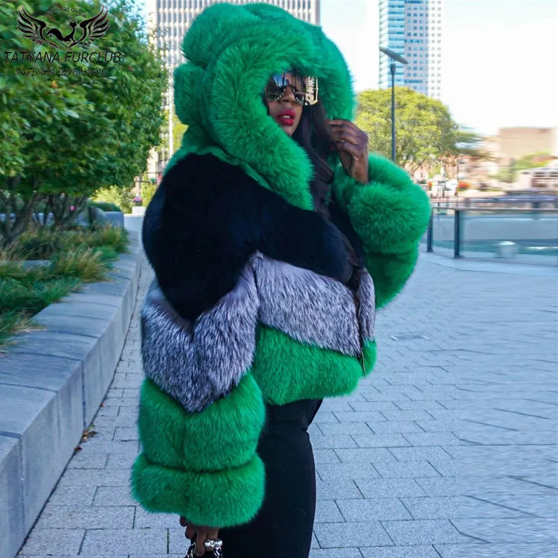 Модные короткие женские шубы из натурального Лисьего меха с капюшоном 2022 зимние куртки из натурального Лисьего меха роскошное пальто из цельного натурального меха