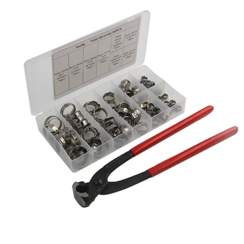 

80Pcs 1/4 inch - 15/16 inch Stainless Steel Single Ear Hose Clamps Pex Pinch Clamp Assortment Kit with Ear Clamp Pincer