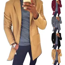 Куртка мужская шикарная мужская Осенняя зимняя однотонная куртка с воротником с лацканами и карманами, Длинный блейзер, пальто, рождественские подарки, chaquetas hombre