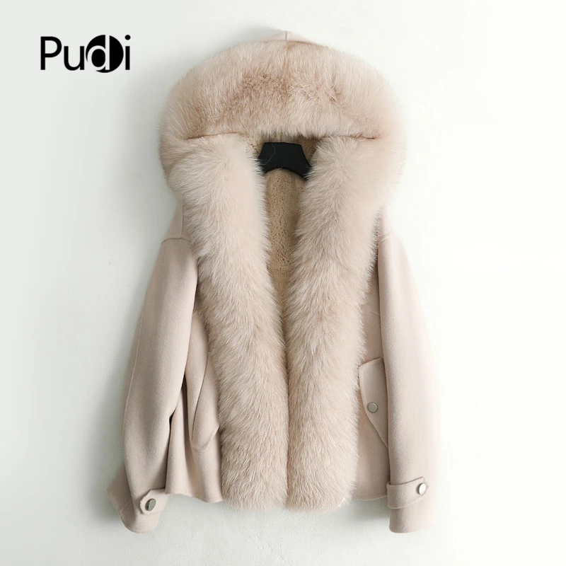 Новинка осенне зимняя женская шерстяная куртка PUDI с воротником из лисьего меха
