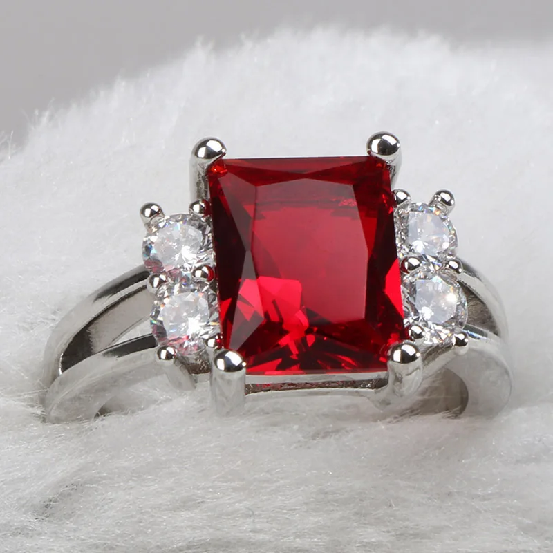 Silver Ring Silver Rings Gemstone Ring Natural Stone Ring Cellacity Silver 925 Ring for Women Rectangle Gemstones Fine Jewelry Geometry White Red Zircon Trendy Female Accessory for Party
