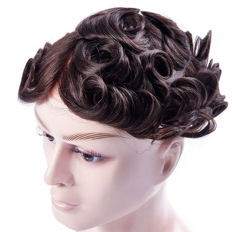 Mens Toupee Mono Lace With Thin PU Hair Replacement Systems Indian Remy Human HairPiece Wig Natural Handmadec