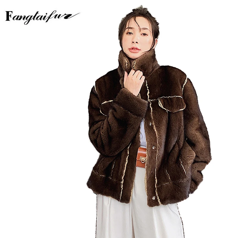 

Fang Tai Fur 2019 Winter Velvet Mink Fur Overcoats For Femal Wholeskin Soft Slim Natural Mink Coat Women's Short Real Fur Coats