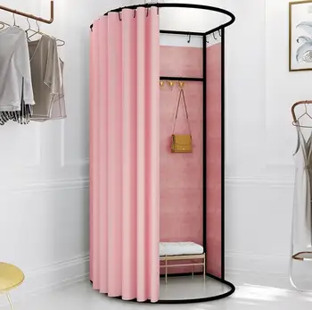 

Temporary mobile fitting room clothing store floor portable folding simple changing room display frame curtain