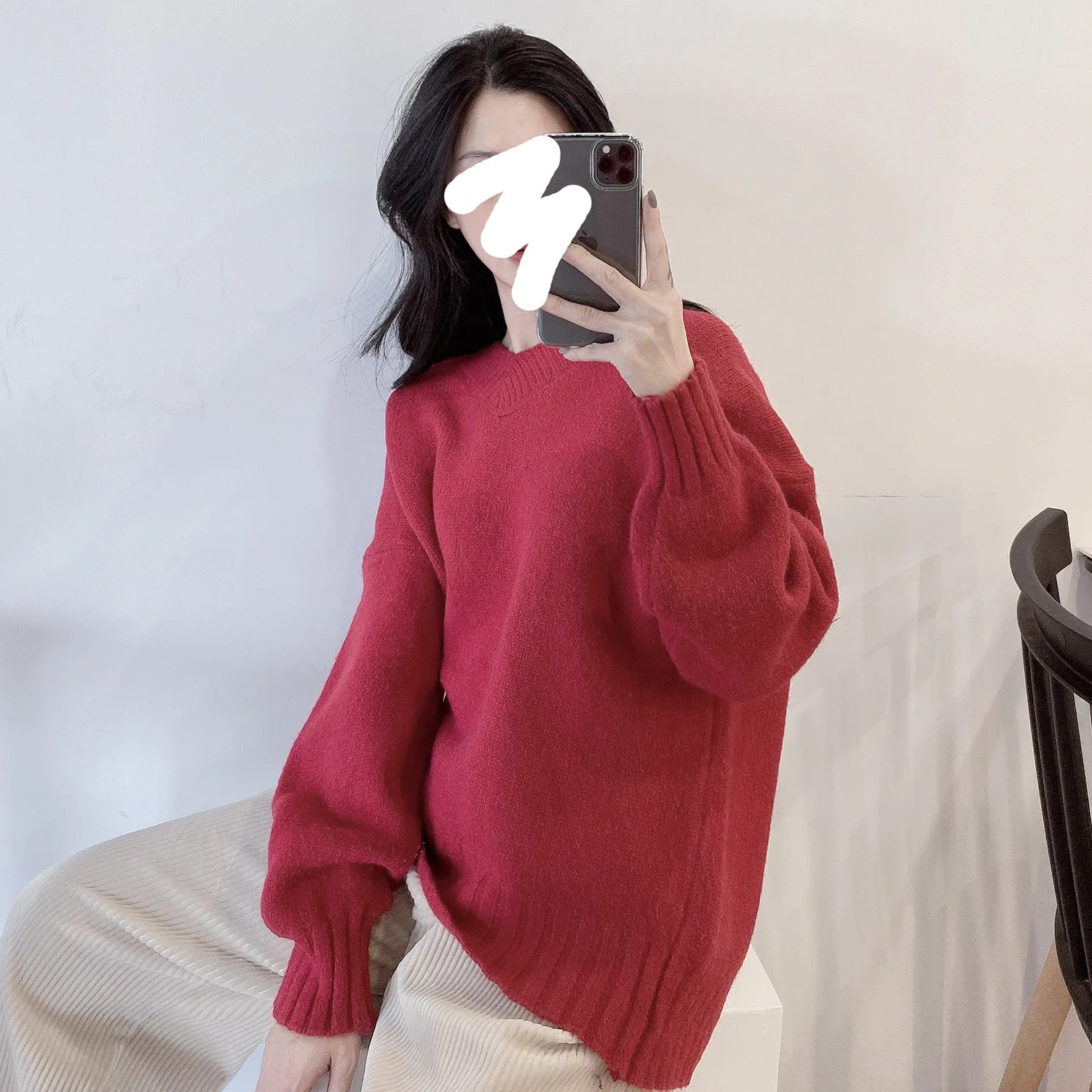 

Women's Winter New Christmas Theme Casual Oversize Bottoming Jumper Rabbit Hair Mohair Blended OL CommutePullover V-Neck Sweater