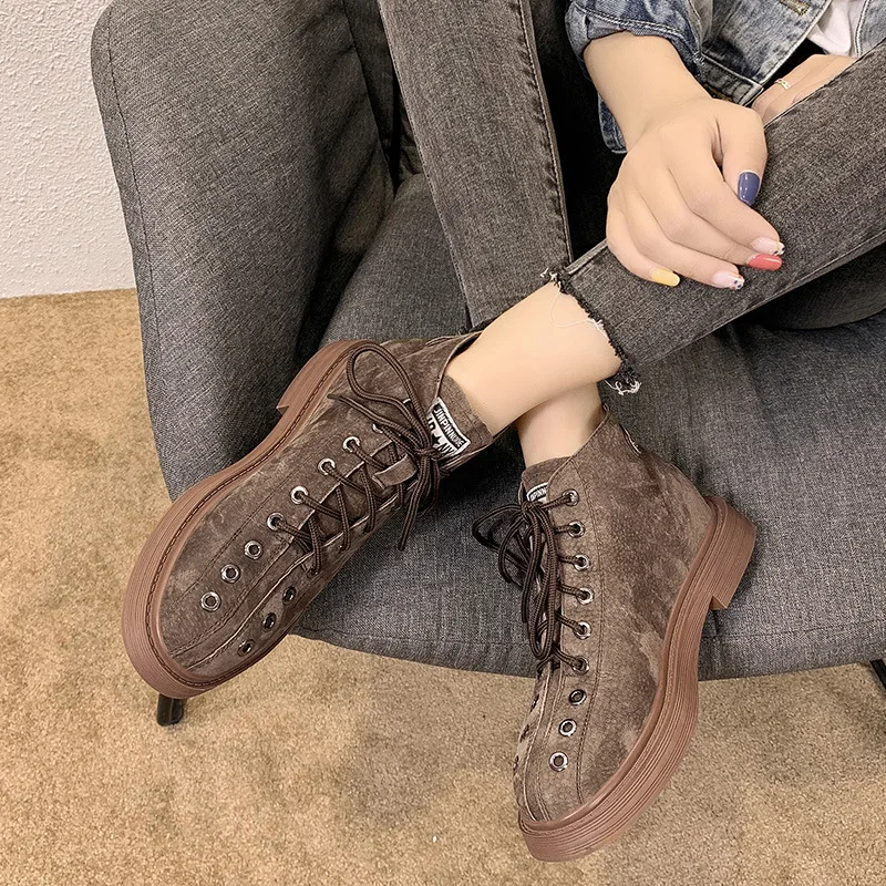 

2019 Autumn New Style Retro Dull Polish Martin Boots WOMEN'S Boots England Casual Hight-top Retro Versatile Shoes WOMEN'S Shoes