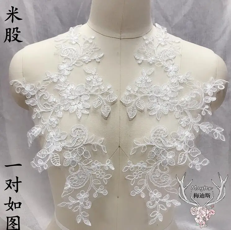Lace Hair Accessories 2 Pieces/1 Pair 34*18cm Wedding Dress Applique DIY Bride