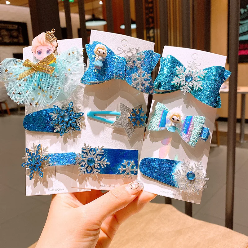 Disney-accesorios para el cabello para niña, horquillas de princesa de Frozen de dibujos animados, pinza para el pelo de copo de nieve dulce, diadema de pasador, novedad
