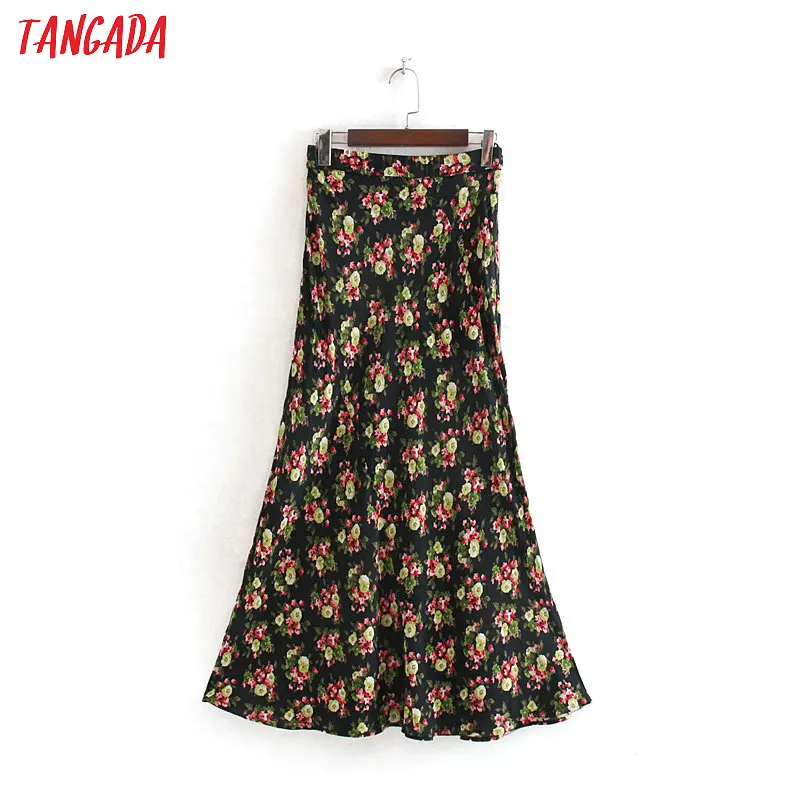 Tangada,, модная женская длинная юбка с цветочным принтом, на молнии, винтажная Повседневная Женская трапециевидная юбка CE115