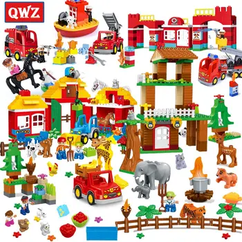 

Happy Farm Big Size Building Blocks Sets Happy Zoo With Animals Kids City Duploed Bricks Firemen Toys For Children Gifts