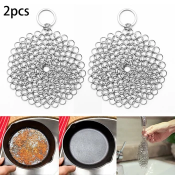 

2PCS Stainless Steel Food Grade Chain Washer Brush Pot Net Kitchen Tool Washing Sponge Scrubber Household Brushes