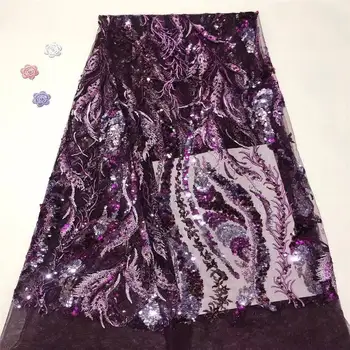 

Sequins Lace Fabric High Quality Wedding African Lace Fabric Embroidery Tulle Lace For Gold Nigerian Beads Lace Fabric 2727b