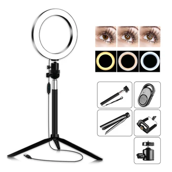 

3 Color Photography Dimmable LED Selfie Ring Light Youtube Video Live 3500-5500k Photo Studio Light Phone Holder USB Plug Tripod