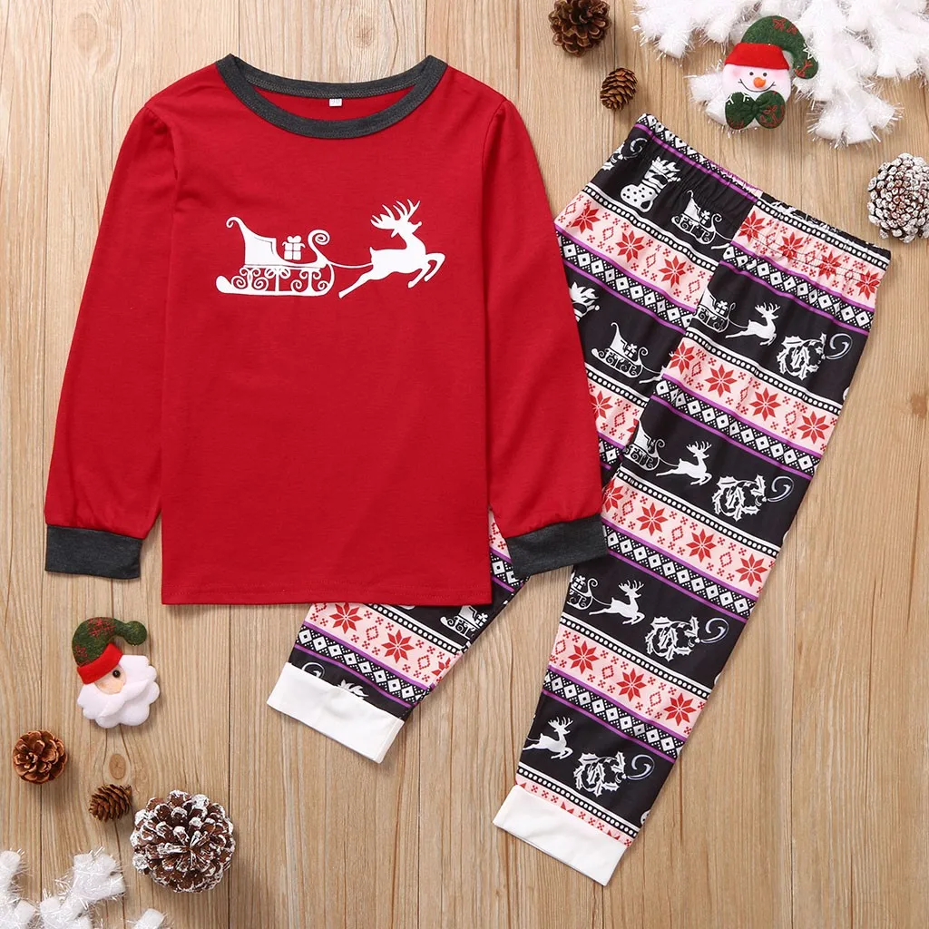 Рождественская Пижама; комплект детской одежды; Рождественская одежда для детей; сезон осень-зима; топ с принтом оленя; штаны; семейная одежда; рождественские пижамы